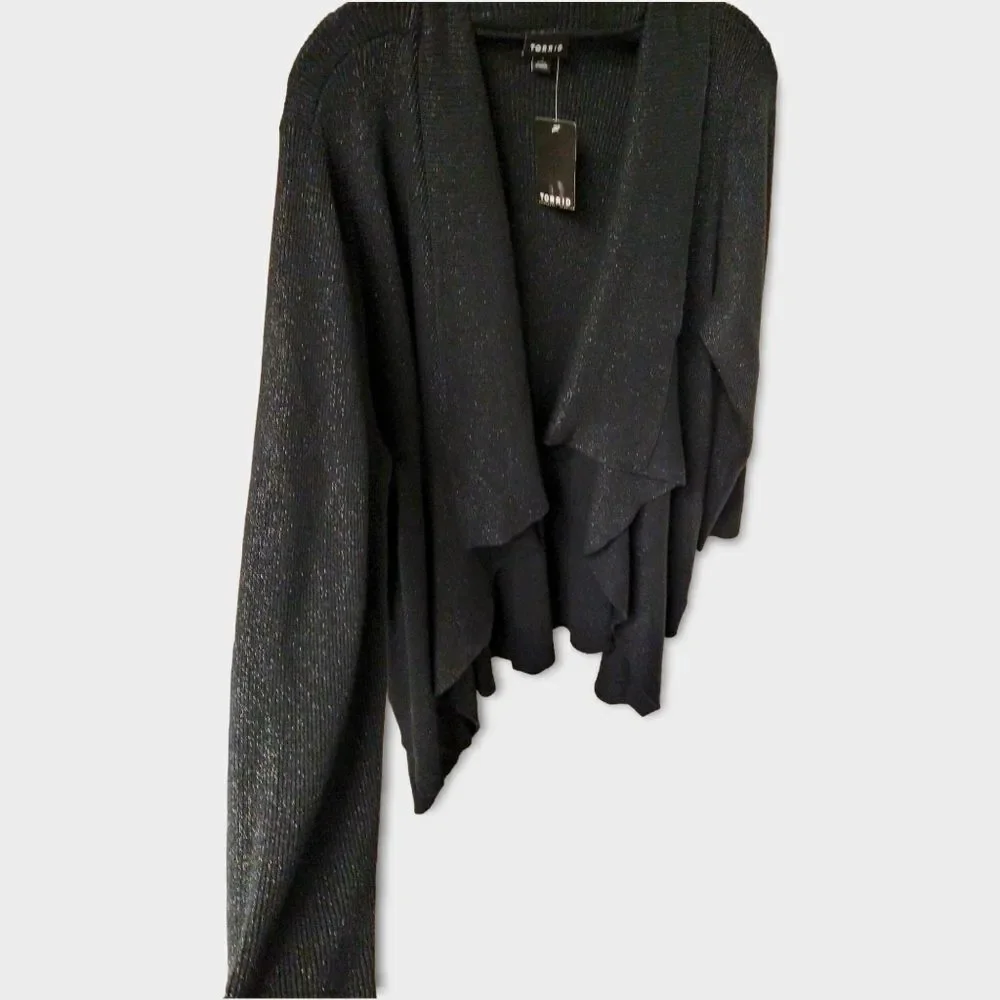TORRIID Plusย Size Black Sparkly Drape Front Cardigan WithโOverlapping Layers 3X - Picture 7 of 14